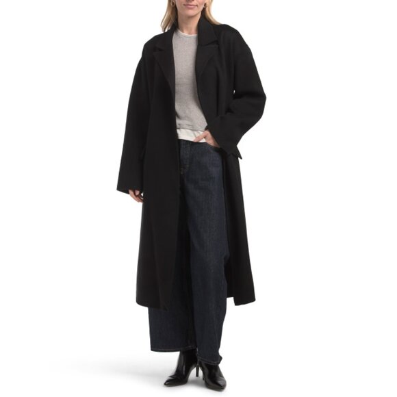 THEORY Black Wool Blend Robe Coat - Picture 1 of 2